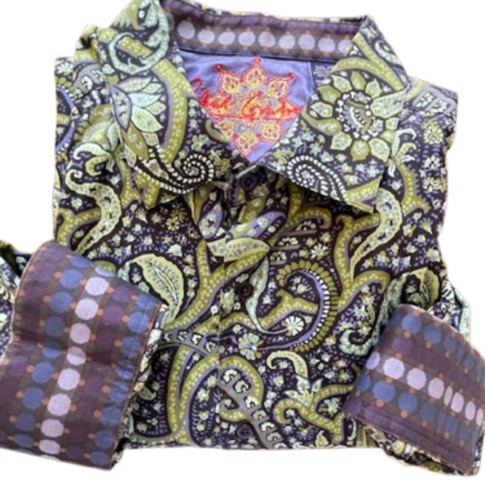 Robert Graham Limited Edition Calder Flip Cuff Paisley Green Multi 2XL